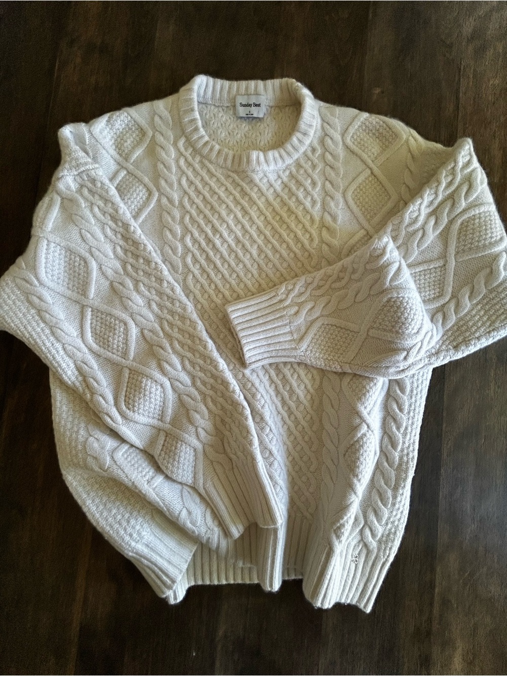 Sunday Best by Aritzia Cable Knit Sweater White/Ivory Size Small